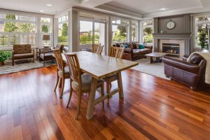 rectangular brown wooden table and chair set